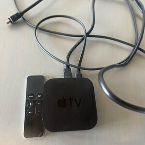 Apple TV HD (4th generation) with cords and remote